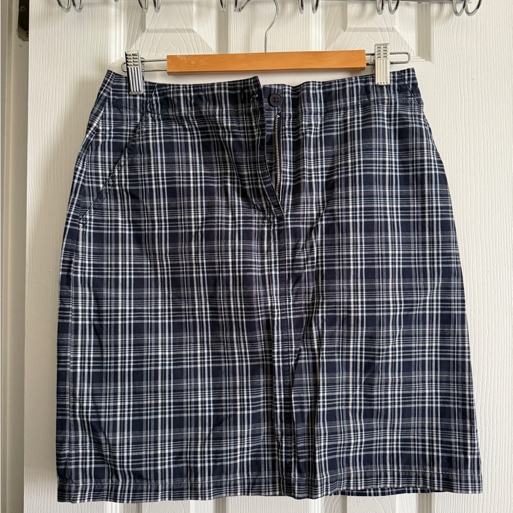 Navy Plaid A-Line Mini Skirt